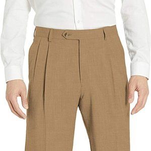 Palm Beach Men's Preston Pleated Dress Pant, Tan,